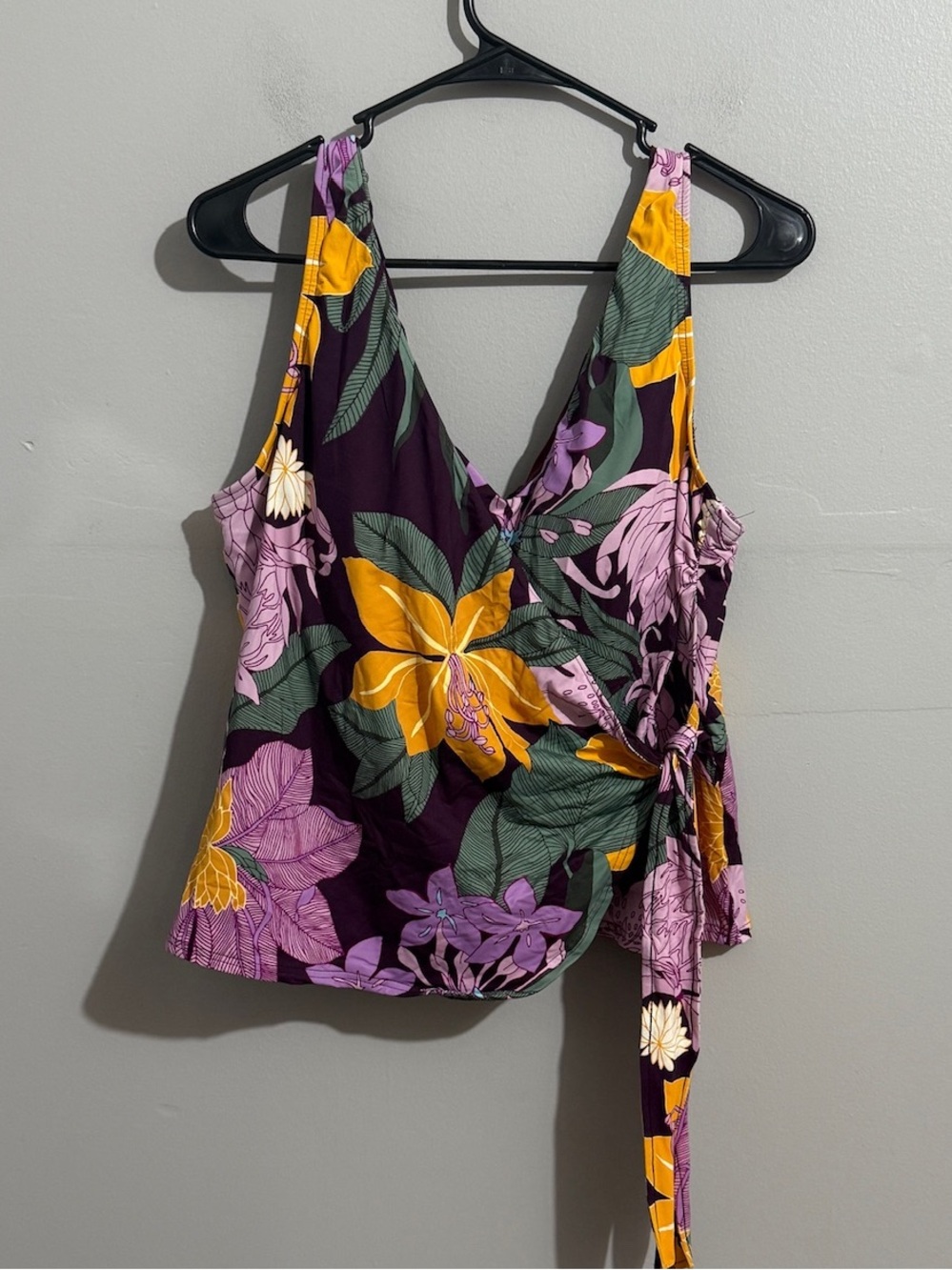 Lands End Tankini Top Womens 16 D Cup Floral Wrap Swim Swimsuit Purple Colorful